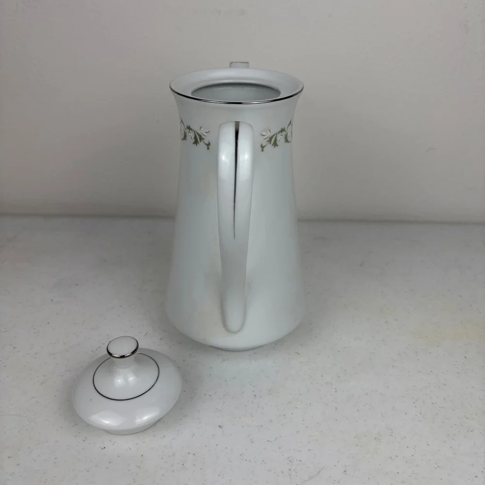 Sheffield Fine China Elegance 502 Coffee Pot & Lid Japan White Green Floral‎ Tea